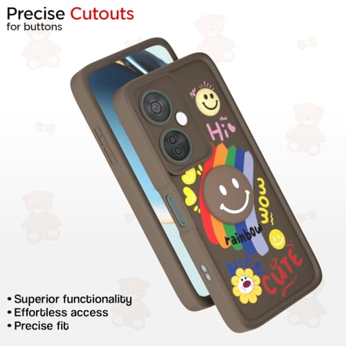 Image of Pikkme Back Cover for OnePlus Nord CE 3 Lite 5G / OnePlus Nord N30 5G | Soft Silicone| Cute Rainbow Smile & 3D Cartoon Flower Design | Shockproof Raised Camera Protection Bumper Case (Brown)