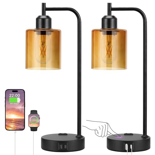 Industrial Touch Nightstand Lamps for Bedrooms Set of 2 - 3-Way Dimmable Table Lamps...
