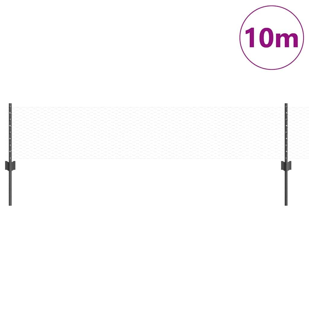 Recinzione esagonale completa con 88 pali, 1000 x 40 cm, grigio acciaio PVC | Rete metallica flessibile per giardini e terrazze per una delimitazione elegante. Set robusto con pali e accessori.