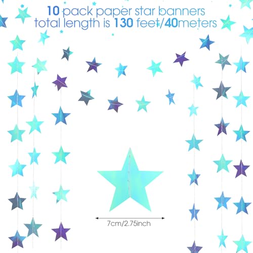 Image of Patelai Glitter Star Garland Banner 2026 Graduation Decor 130 Feet Star Hanging Banner Twinkle Backdrop for Party Birthday Classroom Wedding Supplies(Iridescent Blue)