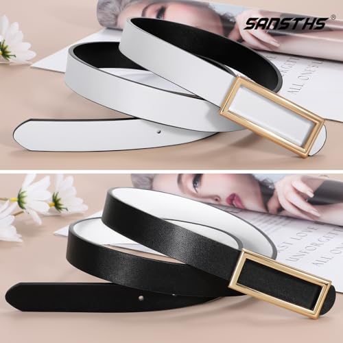 SANSTHS Skinny Reversible Belts for Women, Two-in-one Women Thin Belt for Dresses Jeans Pants with Gold Buckle