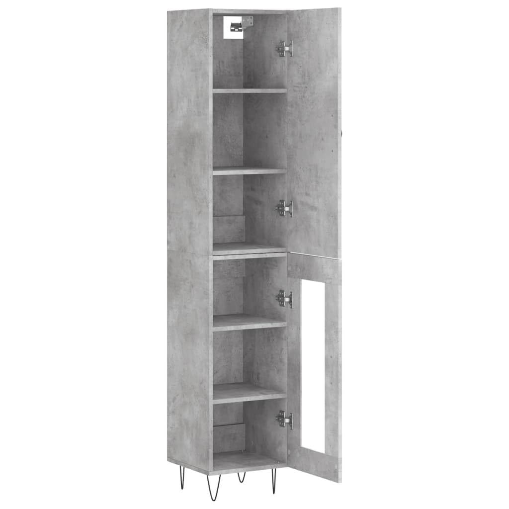 Générique Bufet wysoki szary beton 34,5x34x180 cm, szafka do przechowywania drewna inżynieryjnego z drzwiami, wąska szafka z metalowymi nogami do salonu