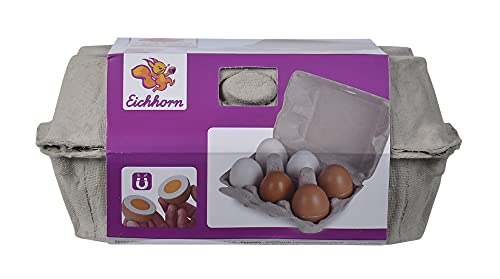Eichhorn 100003737 - Eierbox mit 6 Eiern, 3X mit Magnetfunktion, 10,5x16x7cm, Kaufladenzubehör, Birkenholz