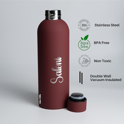 Image of AICA Personalized Name Stainless Steel Water Bottle -500ml (Wine)-12Hrs Hot & 18Hrs Cold |Customised Gift For Man Woman Girl Boy