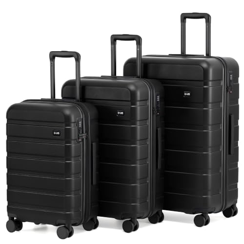 Image of Coolife Luggage Set, Lightweight Durable Hardshell, 3 piece, Black new | Upgraded Polycarbonate Shell Suitcase,360 Spinner Double Wheels,Expandable(20''only),Tsa Lock,Aluminum Handle,Nested Design