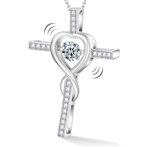 Moissanite Cross Necklace for Women,Floating Lab Diamond Crucifix Pendant Chain for Men,Religious Cross Jewelry S925 Sterling Silver Necklace Gifts for Valentine's Day Women