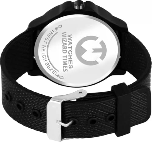 Image of Analog Day and Date Black Dial with Black Silicon Leather Strap for Men's