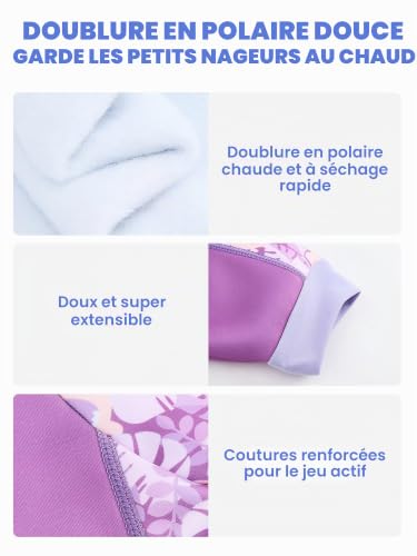 Gogokids Combinaison en néoprène pour bébé de 0 à 3 ans - Maillot de bain thermique - Fermeture éclair à l'avant - Avec doublure en polaire - Manches longues - Protection contre le soleil et la – vue 5