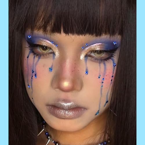 Image of NOOEPC Blue Face Gems Hair Gems, Self-Adhesive Face Jewels Eye Jewels Rhinestones 3 /4 /5 /6 mm DIY Face Gems Stick on, Rhinestones Gems Rave Accessories for Face Eyes