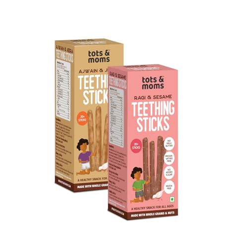 Image of Tots and Moms Teething Sticks | Ajwain & Jeera | Ragi & Sesame | Pack of 2-150g Each
