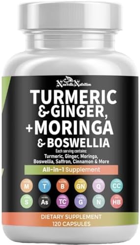 Moringa Pills with Turmeric, Boswellia, Ginger, Ashwagandha, Quercetin, Cinnamon, Tart Cherry, Garlic, Nettle & Holy Basil Herbal Extract Supplement – Plant-Based – 120 Capsules