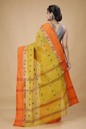 Image of Women's Traditional Bengal Tant Pure Cotton Design Border & Butta Tant Saree Without Blouse Piece