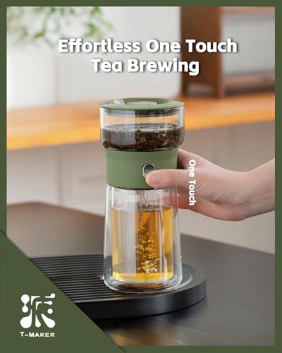 Image of ZENS Modern Glass Infuser Teapot, Smart One Touch Tea Maker for Loose Tea Diffusers with Insulated Mug and Portable Case, Enchanted Teapot Alternatives for Tea Lover Gifts