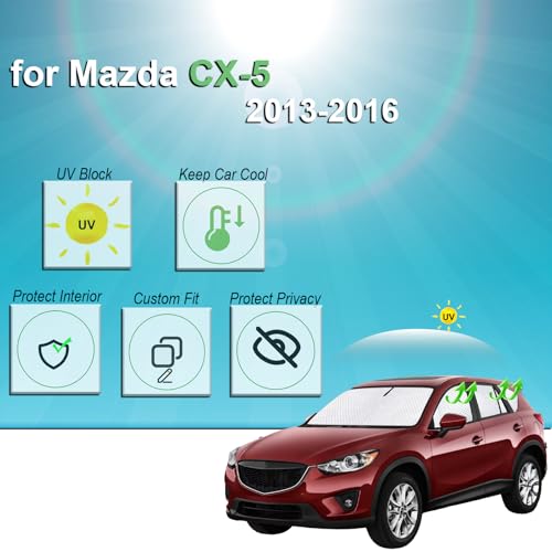 Image of KMF 8pcs Thicken Full Sun Shades for Mazda CX-5 Accessories 2013-2016,Windshield Sunshade Privacy Car Window Covers for Side Rear, UV Block and Blackout for Car Camping Outdoor