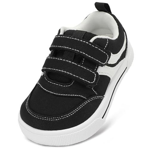 STQ KIDS Boys Toddler Boy School Sneakers Wide Toe Zero Drop Walking Comfort Shoes Black White Toddler 7