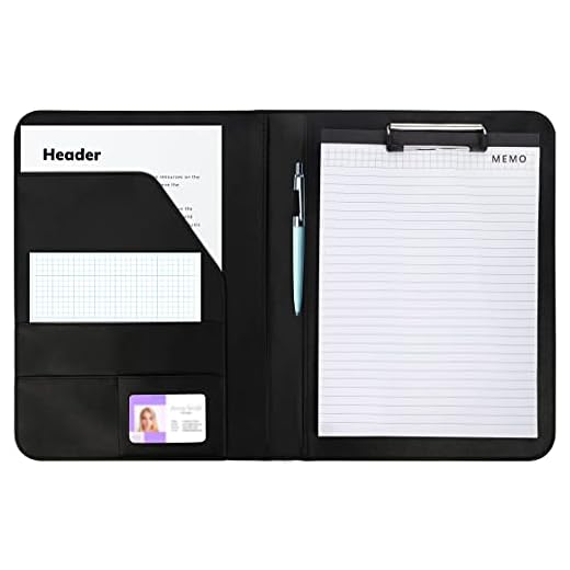 Kurtzy Carpeta Portadocumentos A4 Cuero Ecológico Negro - Carpeta con Pinza Organizador Empresa Oficina Trabajo - Portafolio con Bolsillo - Porta Documentos, Soporte Tarjeta, Bloc de Notas