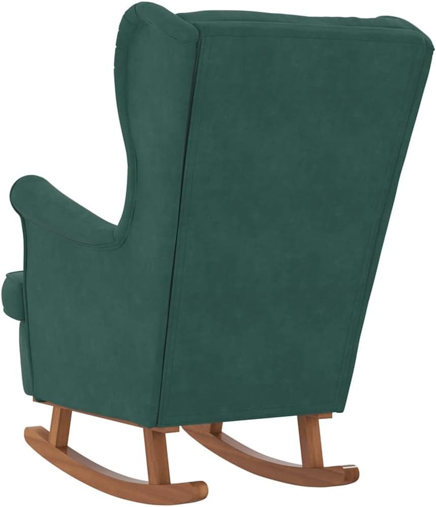 vidaXL Dark Green Velvet Rocking Chair with Solid Rubber Wood Legs - Stylish Design, Padded Foam for Comfort, Ideal for Living Room or Lounge Area