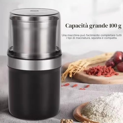 Macinacaffè Elettrico, Macina Noci Multifunzione con Doppie Tazze e Motore Potente da 200 W, Macina Spezie Elettrico per Chicchi di caffè da Cucina, Spezie, Erbe, Noci, Grani, Semi