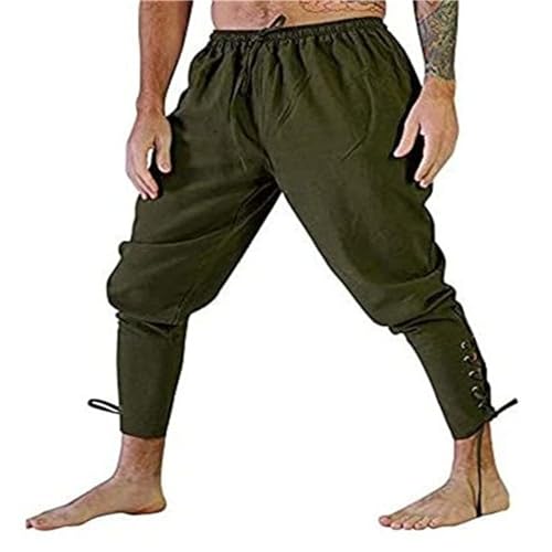 Mens Cotton Linen Pants Ankle Banded Elastic Waist Drawstring Renaissance Gothic Medieval Navigator Pirate Trousers3