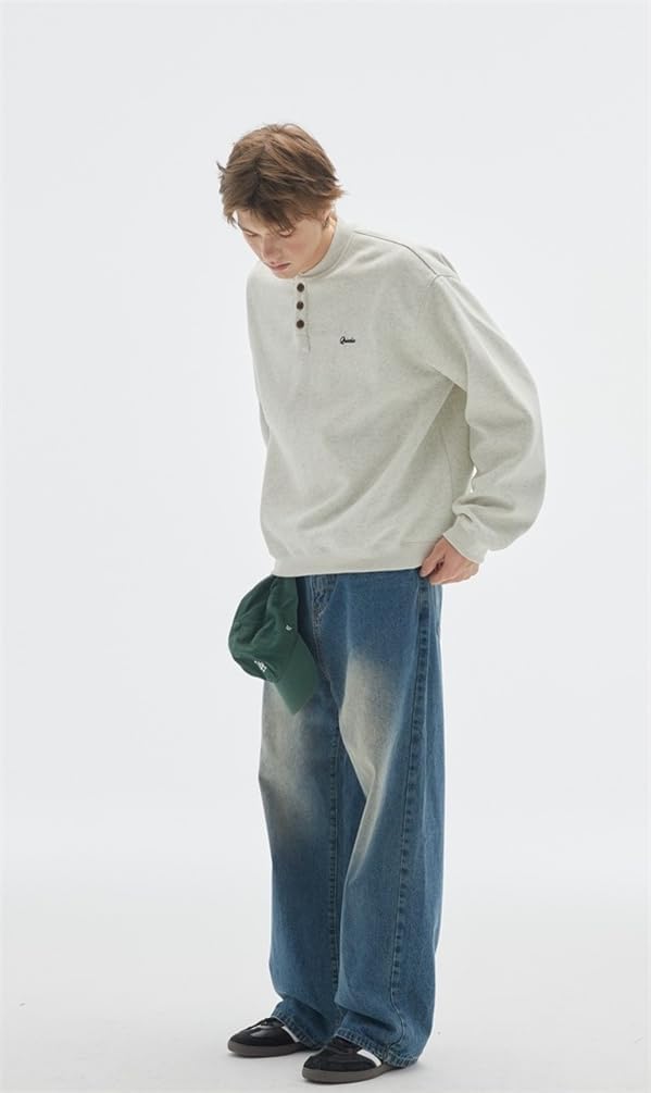 LIUZHONGQIN メンズ パンツ ズボン ワイドパンツ ボトムス 春 秋 冬 ロング丈 デニム ストレート ウォッシュ加工 カ