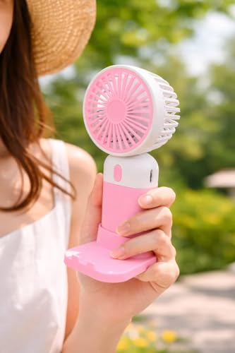 Image of Kabello Portable Hand Fan for Adults and Kids Rechargeable Handheld Fan with 3 Fan Speed Mini Fan for Travelling, Makeup and Office (Pink)
