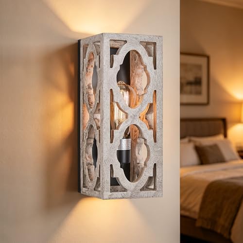 Farmhouse Wall Sconce, 1-Pack Rustic Wooden Hardwired Wall Scones...
