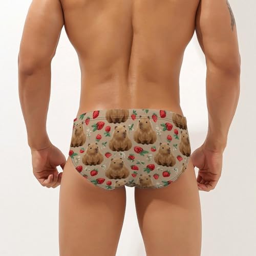 Cute Capybara with Strawberry Men's Swim Briefs Low Waist Bikini Swimsuit Underwear Beach Swimwear2
