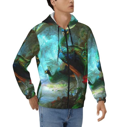 Sweat à capuche zippé homme imprimé paon coloré du S au 3XL en polyester doux