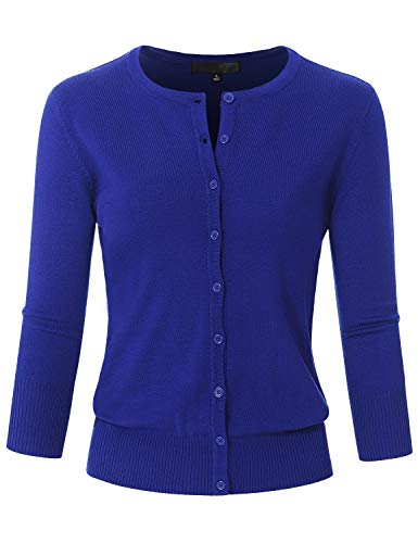 Image of Women's 3 /4 Sleeve Crew Neck Button Down Stretch Knit Cardigan Sweater (S-3XL)