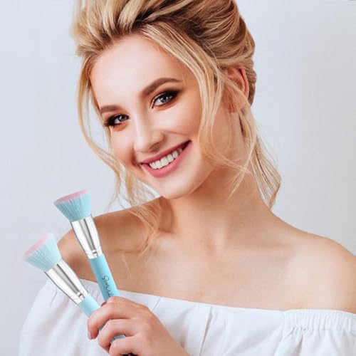 Makeup Brushes Foundation Brush for Liquid Makeup, Flat Top Kabuki Foundation Brush Premium Make up Brushes Liquid Blending Mineral Powder Buffing Stippling Flawless Face Brush Makeup Tools(Blue) — view 2