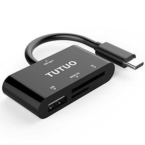 TUTUO Hub USB Tipo C Adattatore USB C Multiport con Lettore di Schede TF/SD e Porta USB-A, Connettore OTG per SD/SDHC/SDXC/Micro SD/Micro SDXC e Altro (Nero)