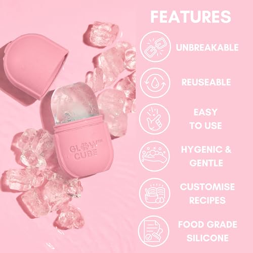 Image of Glow Cube Ice Roller For Face Eyes and Neck To Brighten Skin & Enhance Your Natural Glow /Reusable Facial Treatment to Tighten & Tone Skin & De-Puff The Eye Area (Pastel Pink)