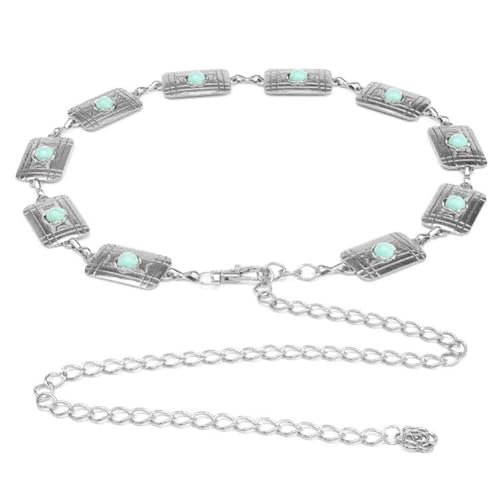 Vanrose Jan Waist Chain Women's Metal Chain for Dress Sweater Retro Turquoise Stone Punk Belt Concho Western Belts