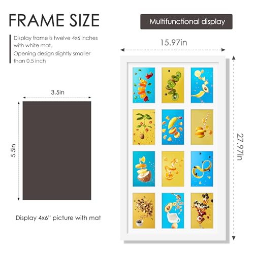Image of DUENPY 14x26 Collage Picture Frame 4x6 Collage Picture Frame Displays Twelve 4x6 inch Photos Available Horizontal Wall Mounting Display and Vertical White