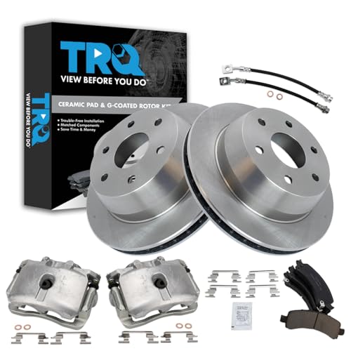 Image of TRQ Brake Pad & Rotor Kit Ceramic Compatible with 2004-2006 Cadillac Escalade 2002-2006 Chevrolet Avalanche 1500 Suburban 1500 Tahoe GMC Yukon 2003-2006 Yukon XL 1500