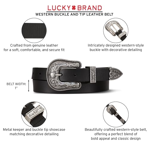 Image of Lucky Brand Women's Western Leather Belt | Classic | Fashion | Vintage | Buffalo Leather | Western-Inspired