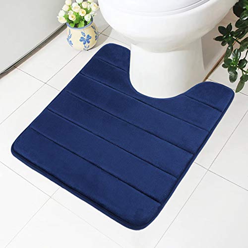Buganda Memory Foam Contour Toilet Bath Rug, U-Shaped Non Slip Absorbent Thick Soft Washable Bathroom Rugs, Floor Carpet Bath Mat for Bathroom Sink Toilet (20" x 24", Navy Blue)