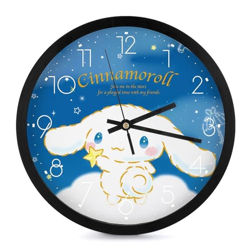 シナモロール (6) アニメ 壁掛け時計 かけ時計 置き時計 連続秒針 静音 大数字 見やすい 円形 電池式 非電波 直径25cm フック付き インテリア オフィス リビング 寝室 新築祝い プレゼント White-style
