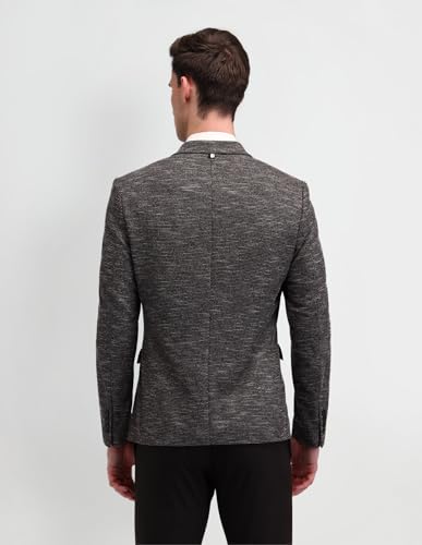 Image of Arrow Mens Brown Self-Design Notch Collar Long Sleeve Formal Polyester Slim Fit Blazer