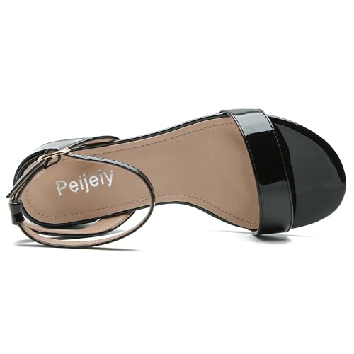 Image of Women's Ankle Strap Sandals, Low Block Heel, Open Toe Summer Dress Shoes with Buckle Closure