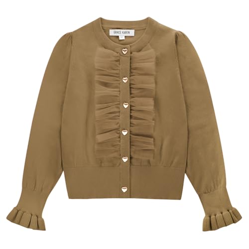GRACE KARIN Girls' Cardigan Button Up Knit Mesh Ruffle Uniform Sweater Size 5-12