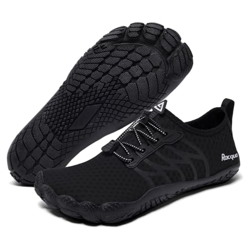Racqua Water Shoes Lightweight Quick-Dry Swim Shoes Breathable Beach Shoes Barefoot Aqua Outdoor for Men Women Black 10 Women/9 Men