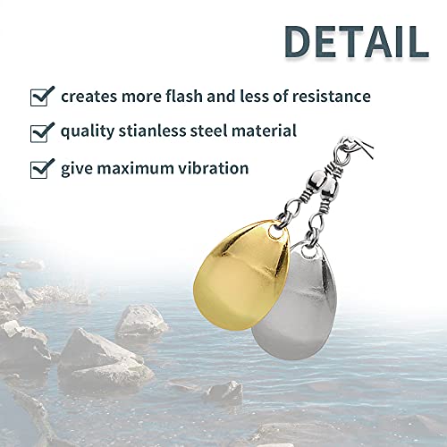 Dancing 24 Pcs Fishing Lures Spinnerbait Blades Kit Fishing Attractor Spinner Colorado Blades Diy Fishing Lure Accessories For Hard Lures Worm Spinner Baits Spoons Rigs Making, 3 Size, Gold&Silver #TOP2