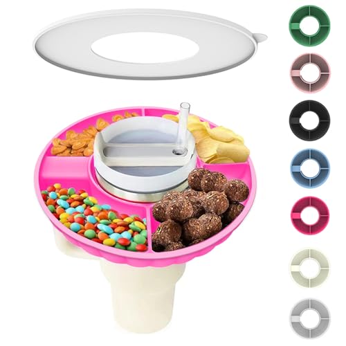 WVNWVN Snack Bowl for Stanley Cup, Silicone Snack Tray with Lid Compatible with Stanley Cup 40 oz, Reusable Snack Ring Suitable for Car Cup Holder, Home, Outdoor (1Pcs, Red)