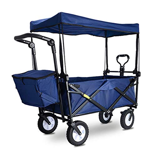 Carrito de jardín plegable multiusos con toldo, resistente para exteriores, carga máxima 80 kg, 4 ruedas neumáticas miniatura 1