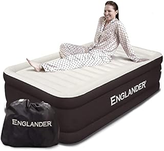 Englander Queen Air Mattress with Built in Pump Raised - Double High, 600 LB Weight Capacity - Luxury Size Camping Mattress - Blow Up Floor Bed for Home - Microfiber, Waterproof Airbed with Patch Kit