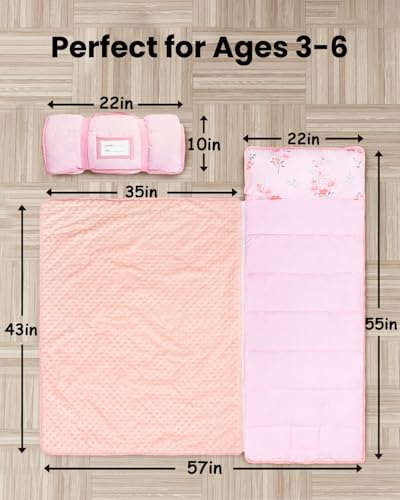 Image of Primlect Toddler Nap Mat with Detachable Blanket and Removable Pillow, Kids Sleeping Bag 55''x35'' for Daycare Preschool Kindergarten, Toddler Sleeping Mat for Boys and Girls