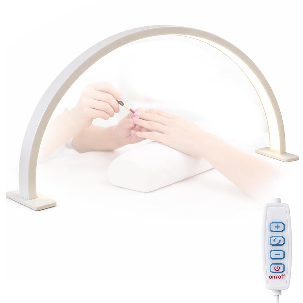 Half Moon Light for Nail Desk, 3 Colour Modes and Brightness Half Moon Nail Desk Lamp, USB Nail Tech Light for Desk Arch, Nail Desk Light for Beauty Eyelash Makeup Crafts Reading Nail Tech (White)