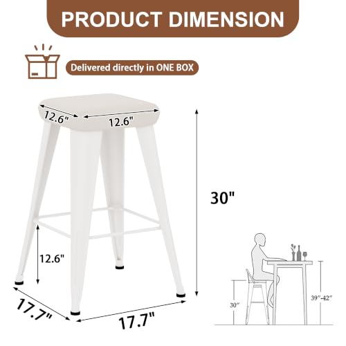 Image of Yongchuang Backless Bar Stools Set of 4, 30 inch Farmhouse PU Leather Barstools | Upholstered Bar Height Stools with Metal Legs, Modern Rustic Kitchen Island Dining Stools Off-White