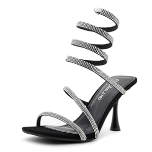 Shoe Land Charming2 Women’s Rhinestone Heeled Sandals Open Toe High Stilettos Spiral Ankle Wrap Strap High Heels Black Gold Silver Dress Shoes for Party Wedding Prom